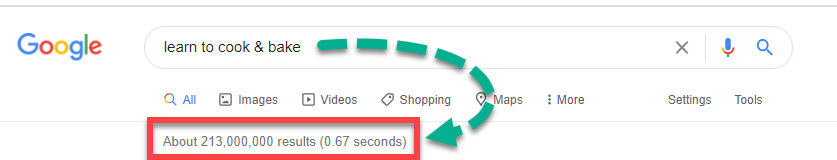 Google SERP showing showing 210,000,000 results