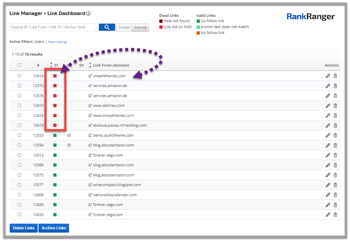 Rank Ranger Link Manager tool