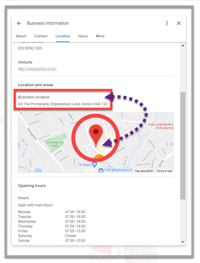 Emplacement de l'entreprise Google My Business