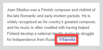 Sibelius biography pulled from Wikipedia