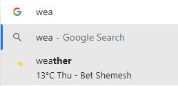 Weather report in Google Autosuggest