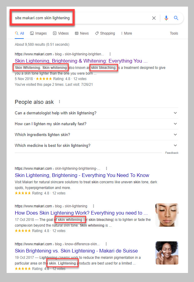SERP showing Google's advanced search