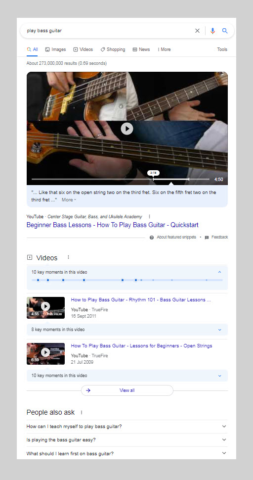 Google search for the keyword 'play bass guitar'