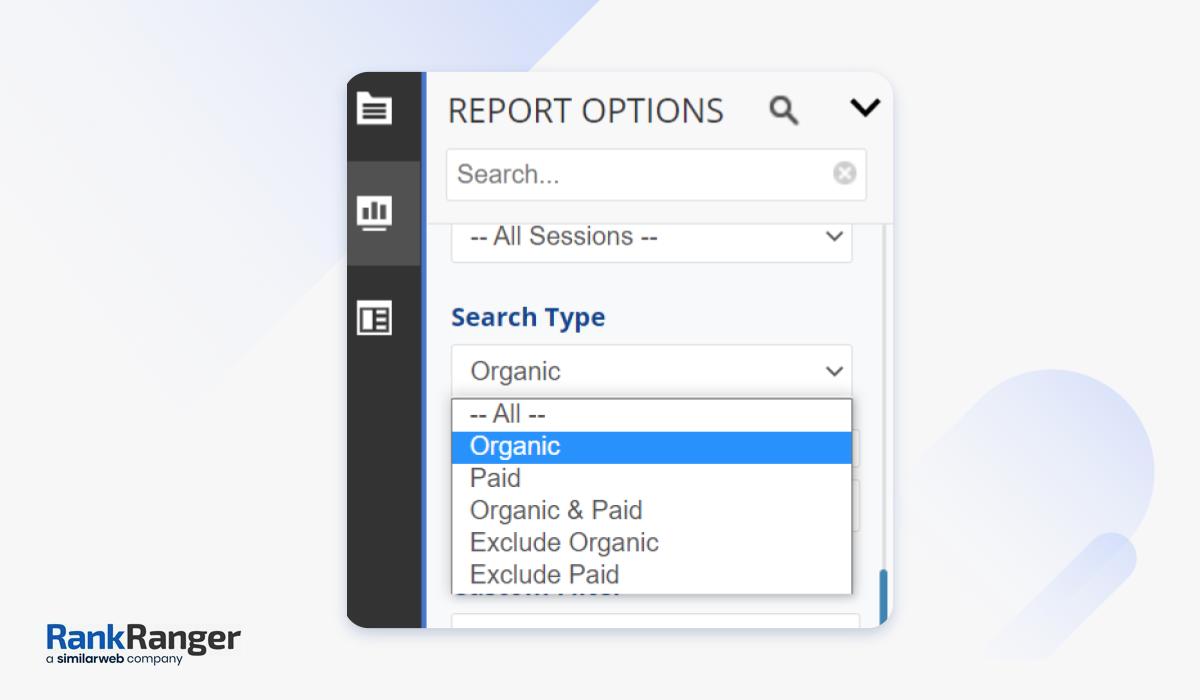 Menú de filtros de Google Analytics