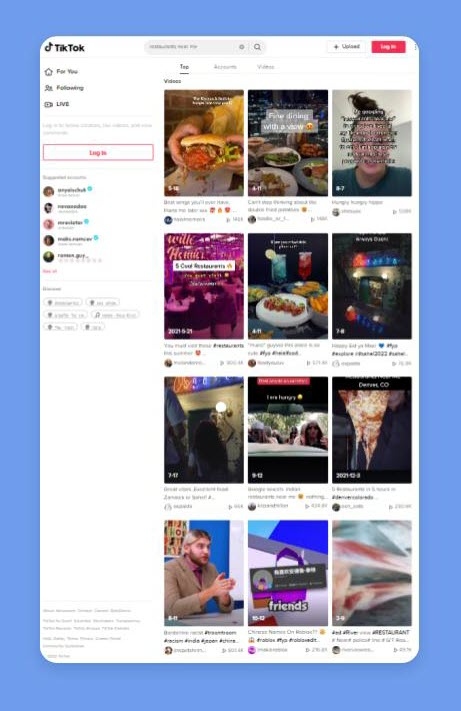 TikTok search results