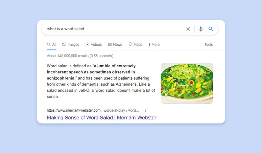 Word salad Featured Snippet