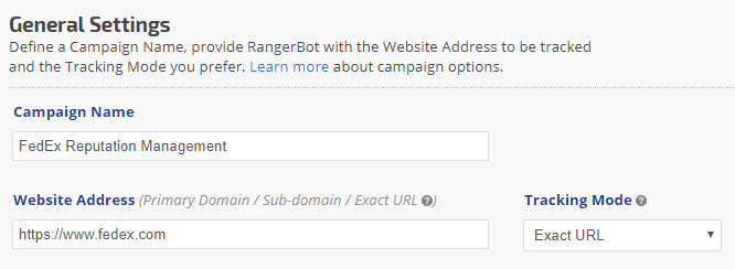 exact URL rank tracking