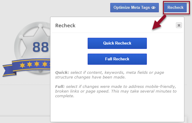 Recheck the On-Page Optimization for a URL and Keyword