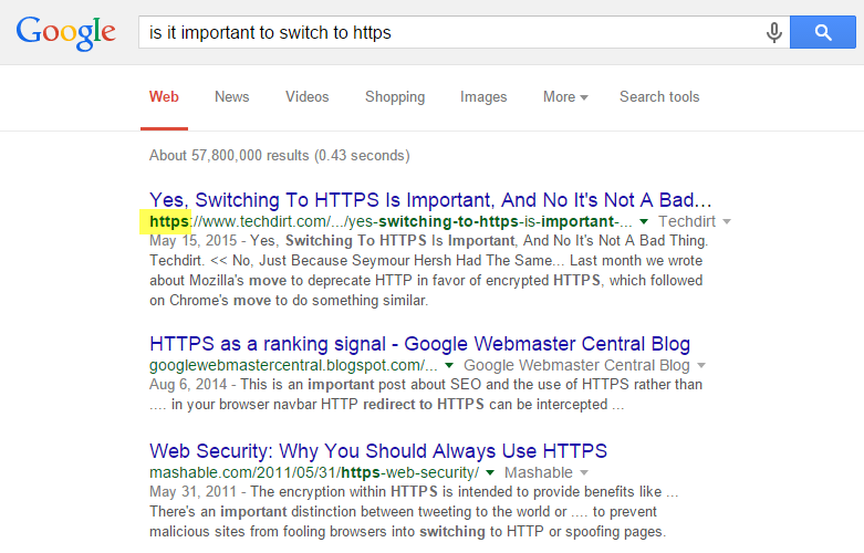 HTTPS indicator in Google search results