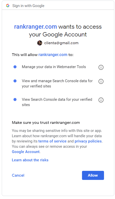 Search Analytics Integration Authorization