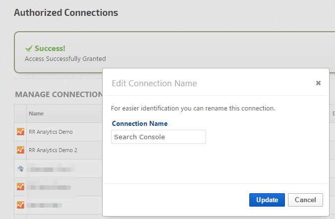 edit search console connection name