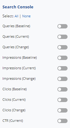 Select Search Console (Webmaster Tools) metrics