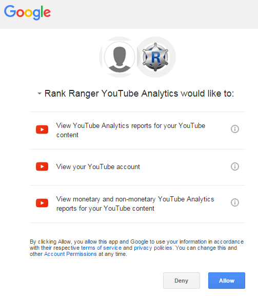 Authorize Rank Ranger YouTube App