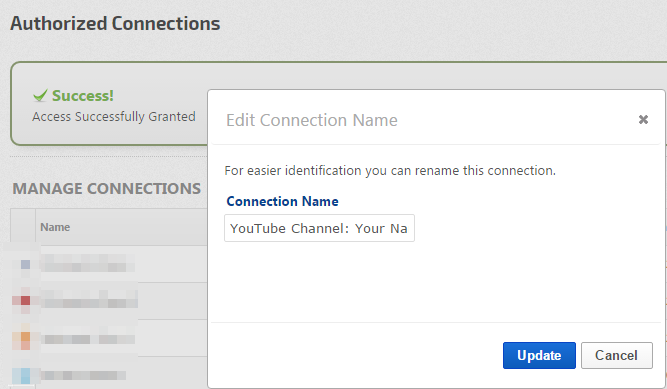 Name your YouTube Connection