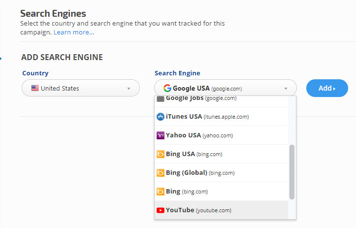 YouTube search engine for app tracking
