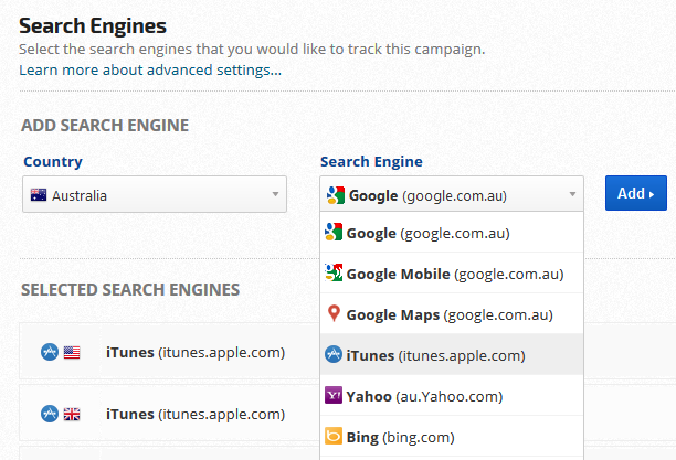 ASO iTunes App tracking search engine settings