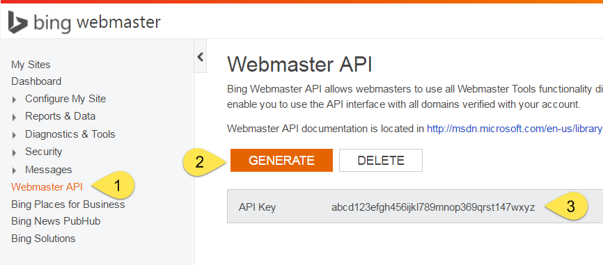 Bing API key