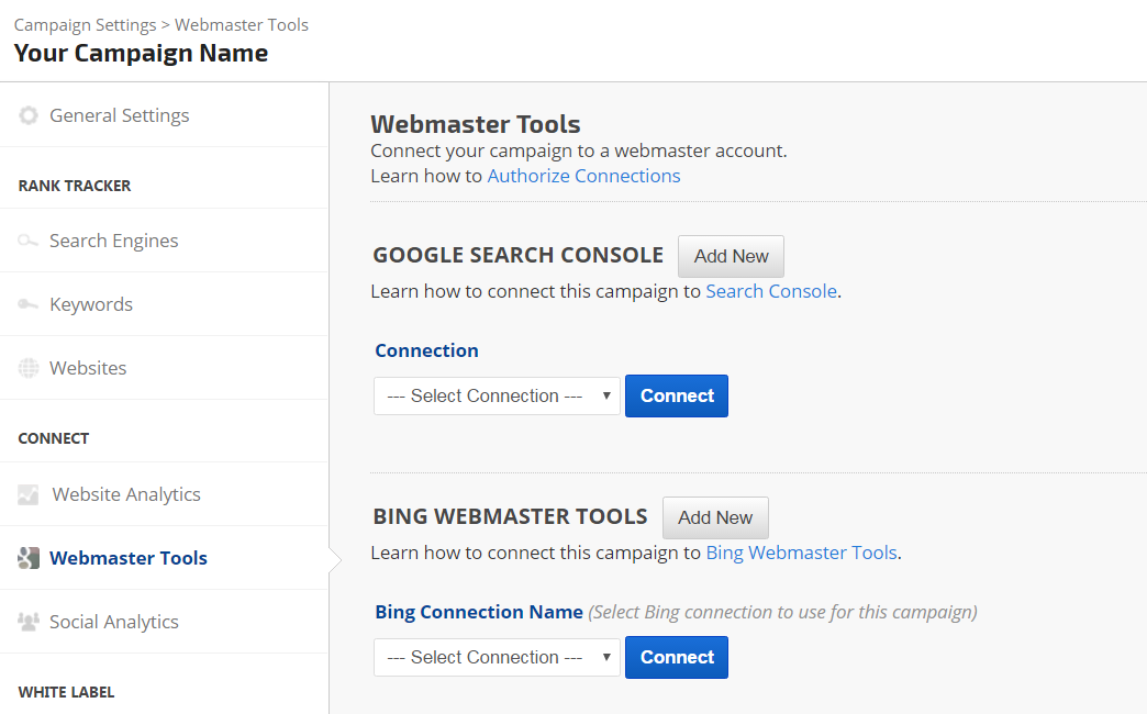 campaign settings webmaster tools