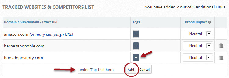 Campaign Website Settings add a Website Tag