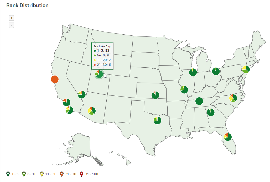 Custom Views rank distribution data on US Map