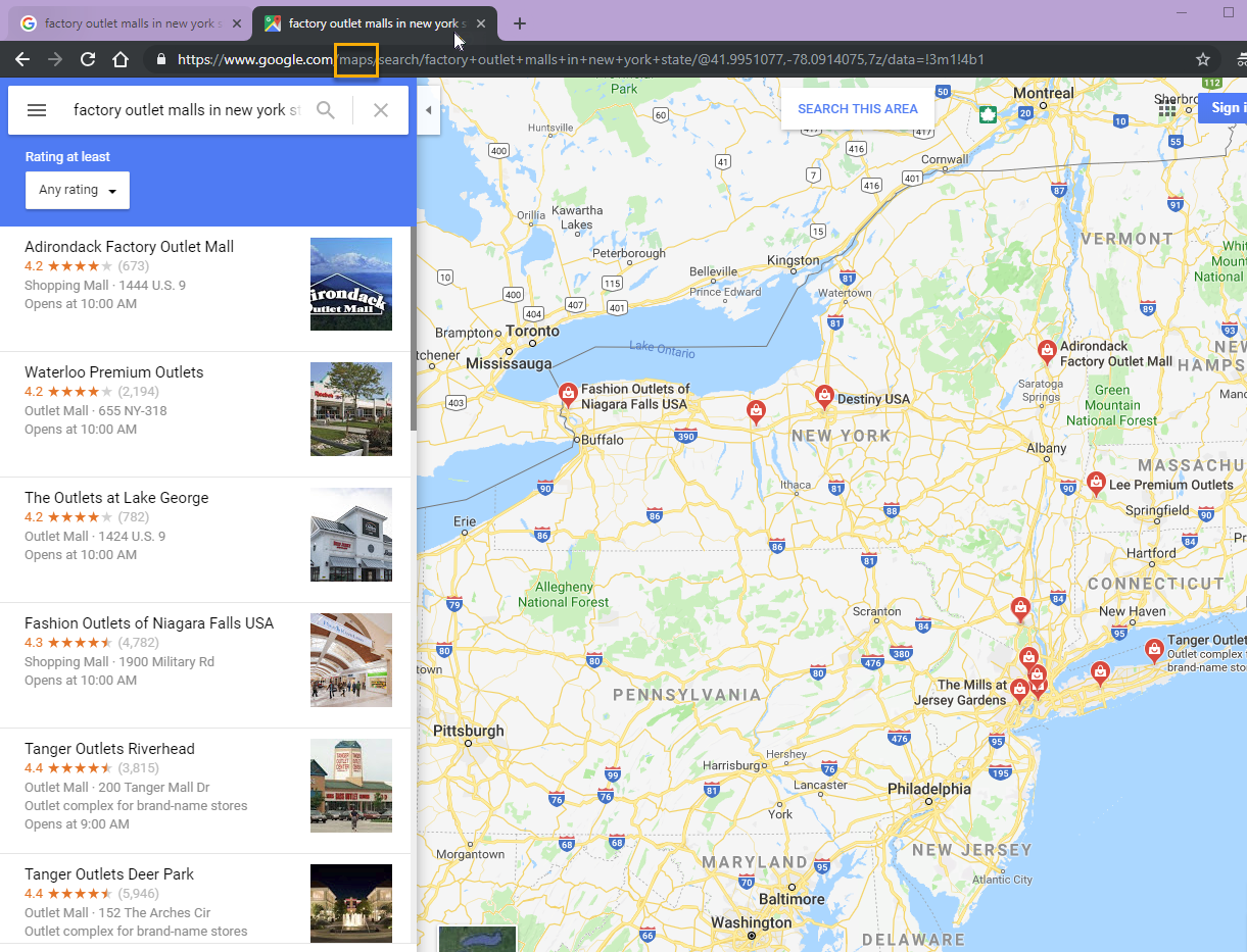 Google Maps results