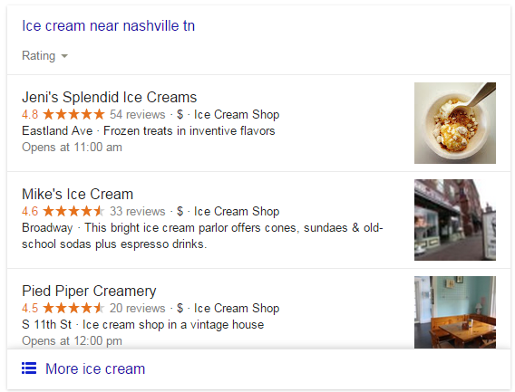 Example of Google's Local Pack Results Feature