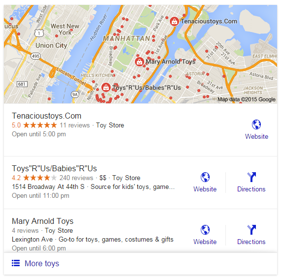 Example of Google Local Pack Results
