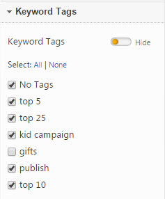 Use Keyword Tags to categorize keywords for filtering SEO reports
