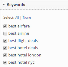 select keywords