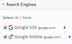 select the search engines for comparison