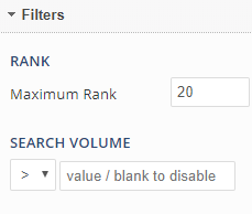 rank and search volume filters