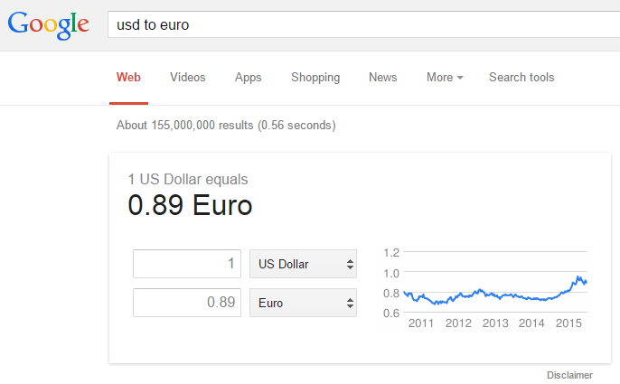 SERP Feature Answer Box currency