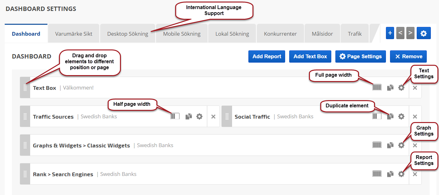 marketing dashboard size page elements