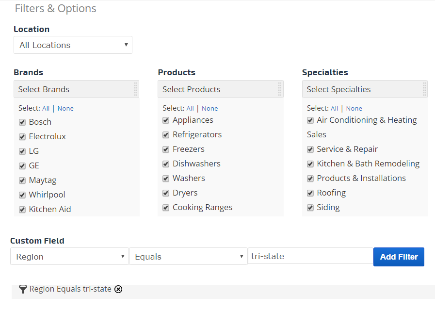 Yext Insight Graph filters