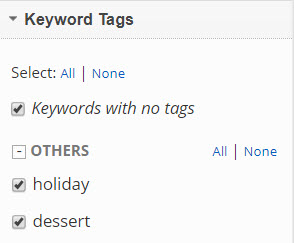 Show, hide and select Keyword Tags