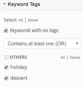 Show, hide and select Keyword Tags