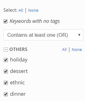 Show, hide and select Keyword Tags