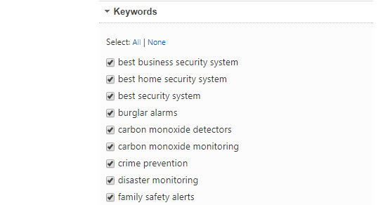 keyword selection