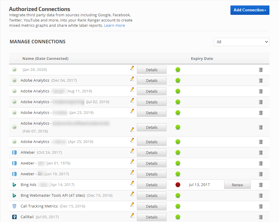 Add Google Analytics, Webmaster Tools, YouTube and Facebook Authorized Connections