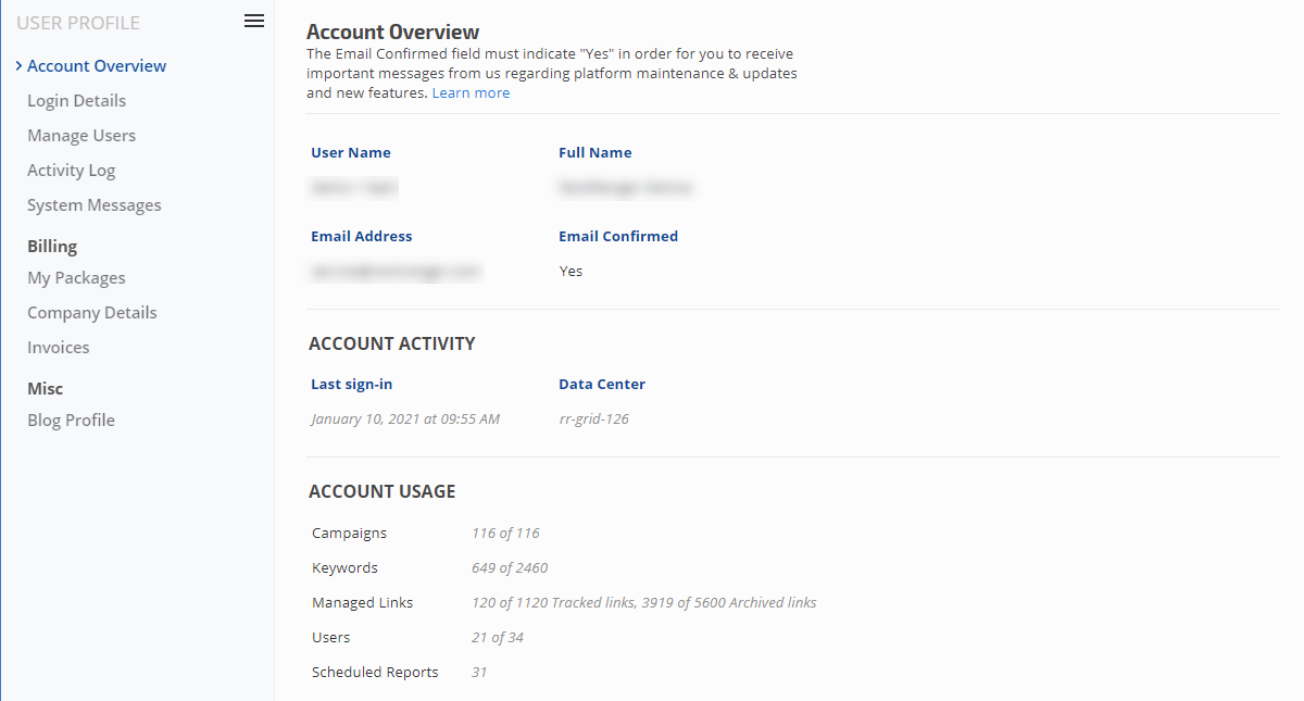 Account Settings > Account Overview