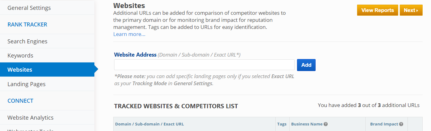 add competitor websites