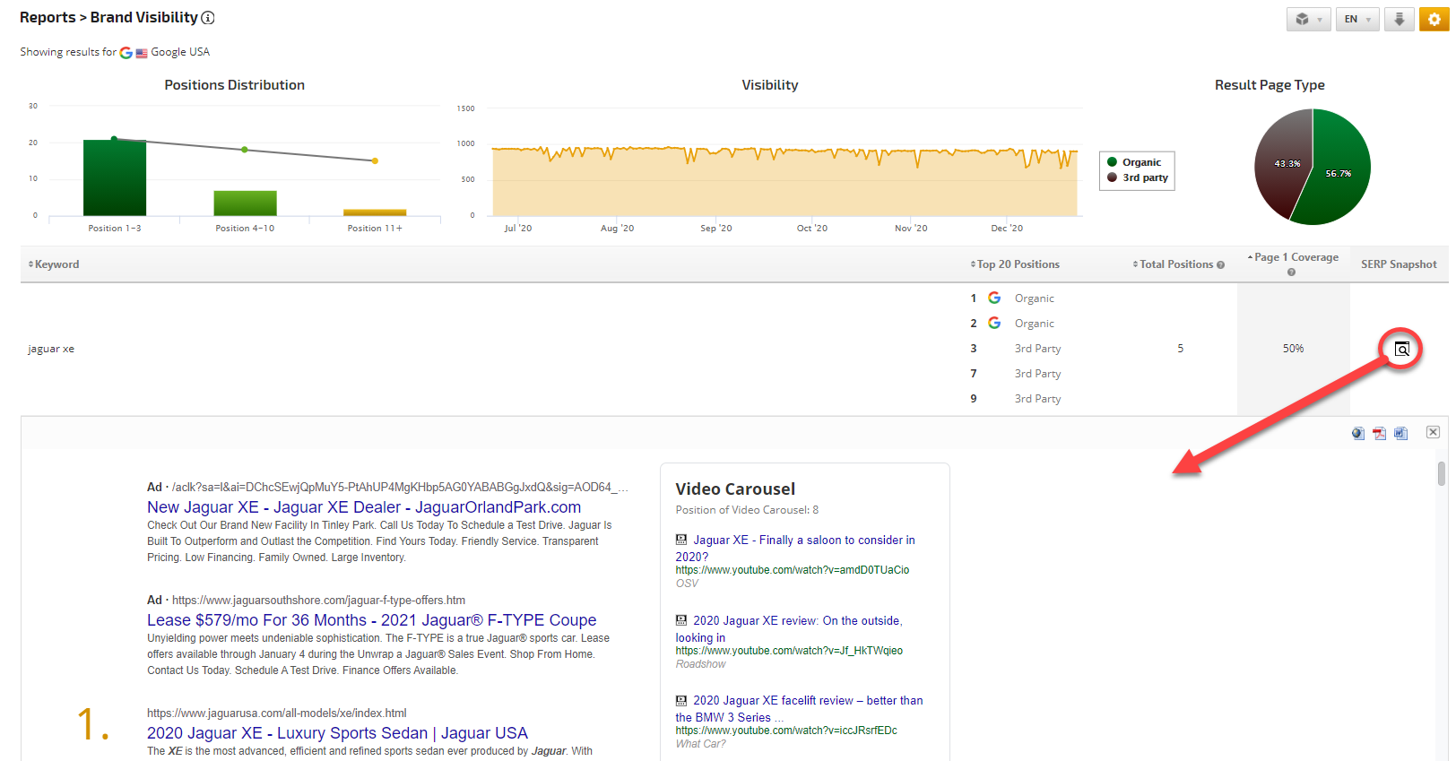 SERP Snapshot of Brand Visibility