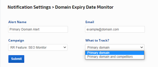 Adding Domain Exiration Alert