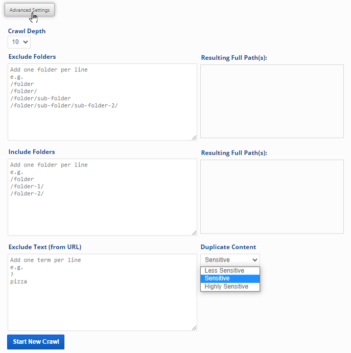Site Audit Advanced Settings