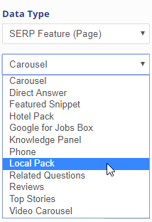 SERP Feature Page settings