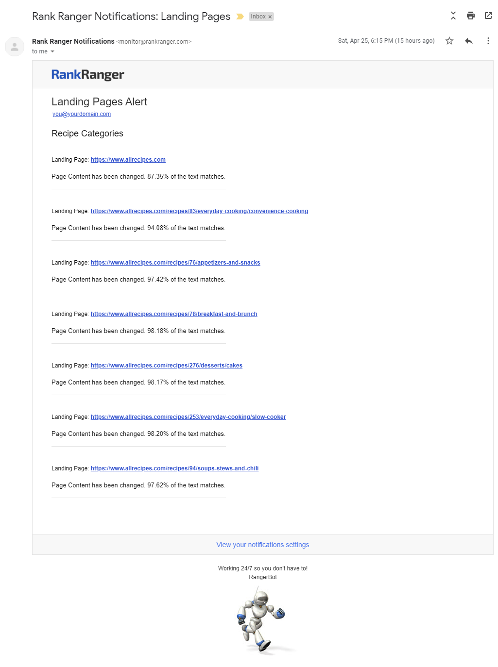 Landing Page Content Change alert