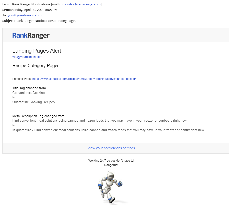 Landing Page Change Email Alert