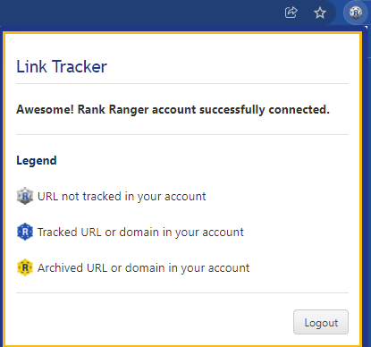 Successful installation of Rank Ranger Link Tracker Chrome Extension