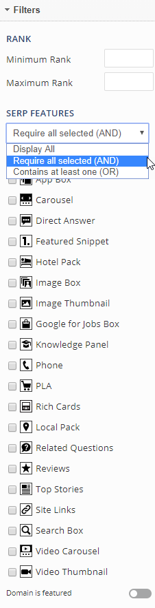 report options filters