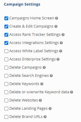 User access to campaign settings and reports